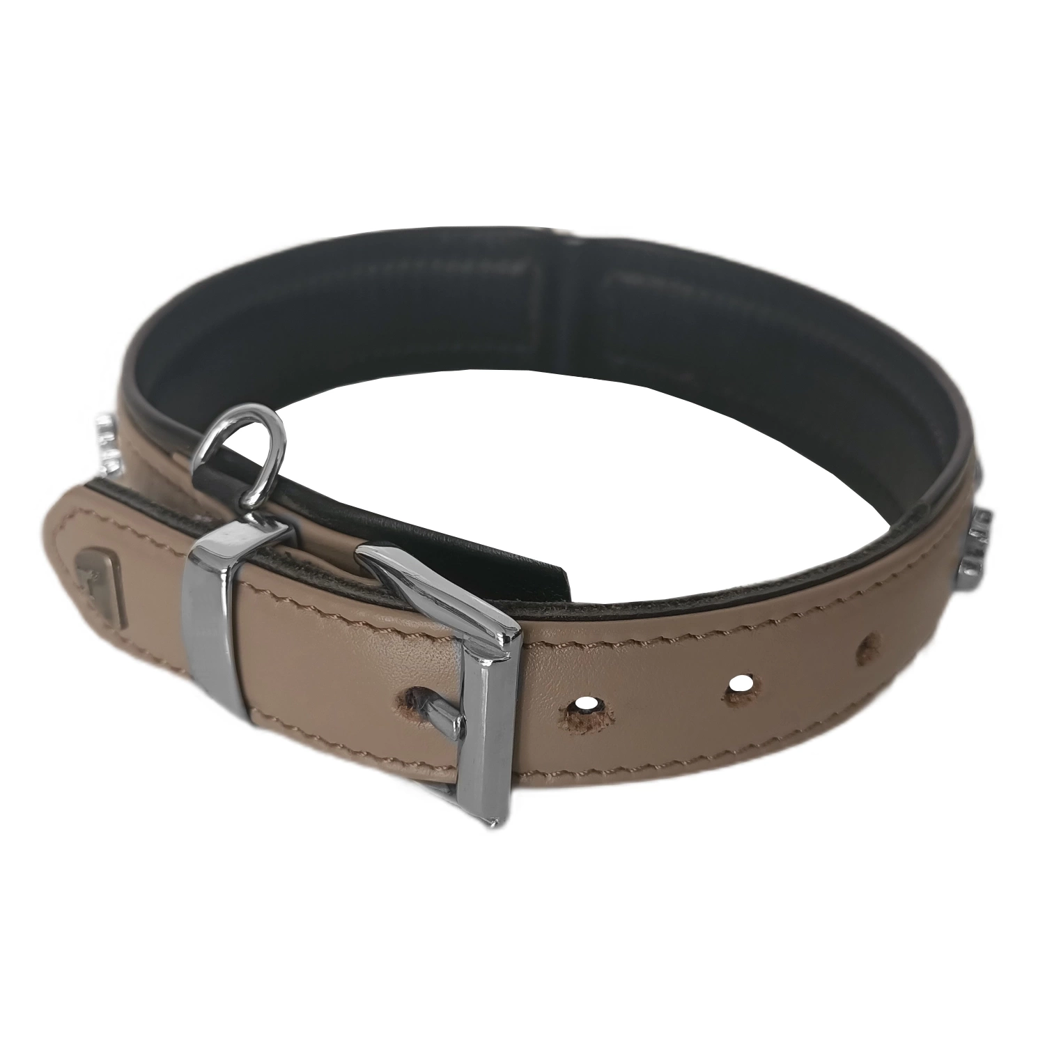 Deri Doğal Taşlı Köpek Boyun Tasması 28-33 cm X-Small Taba
