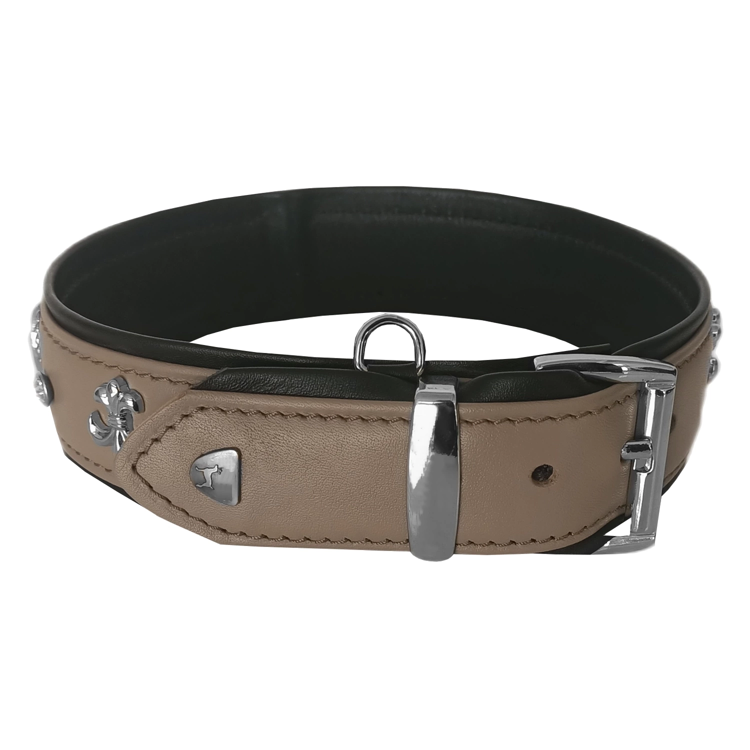 Deri Doğal Taşlı Köpek Boyun Tasması 28-33 cm X-Small Taba