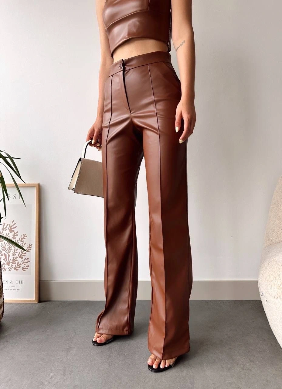 deri palazzo pantolon kahve hf