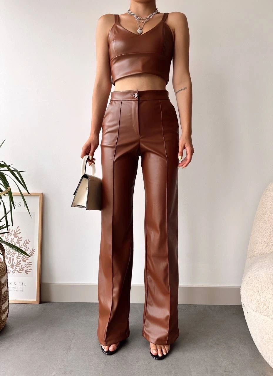 deri palazzo pantolon kahve hf