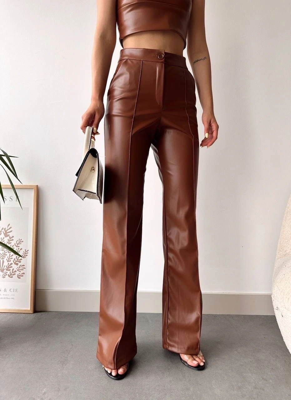 deri palazzo pantolon kahve hf