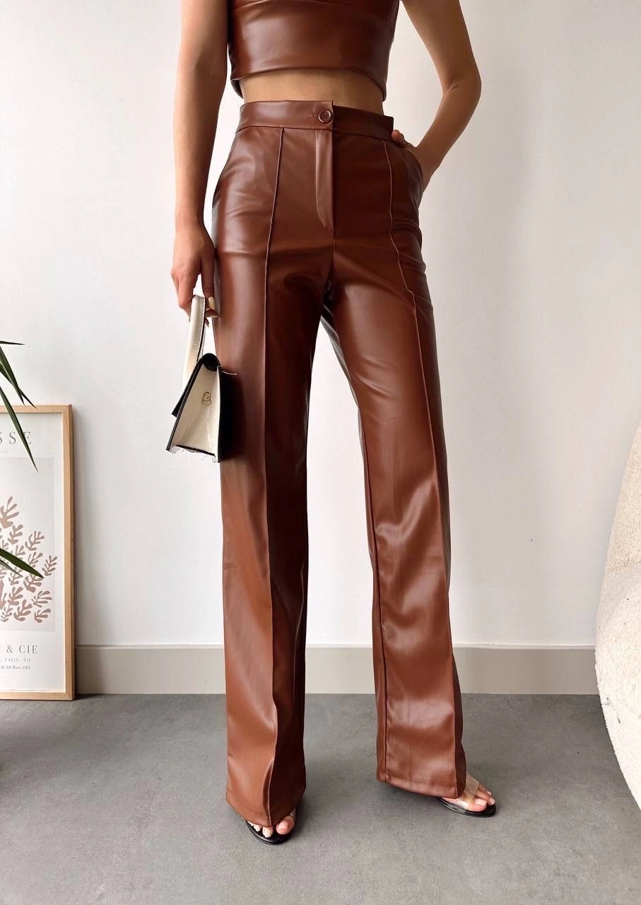 deri palazzo pantolon kahve hf