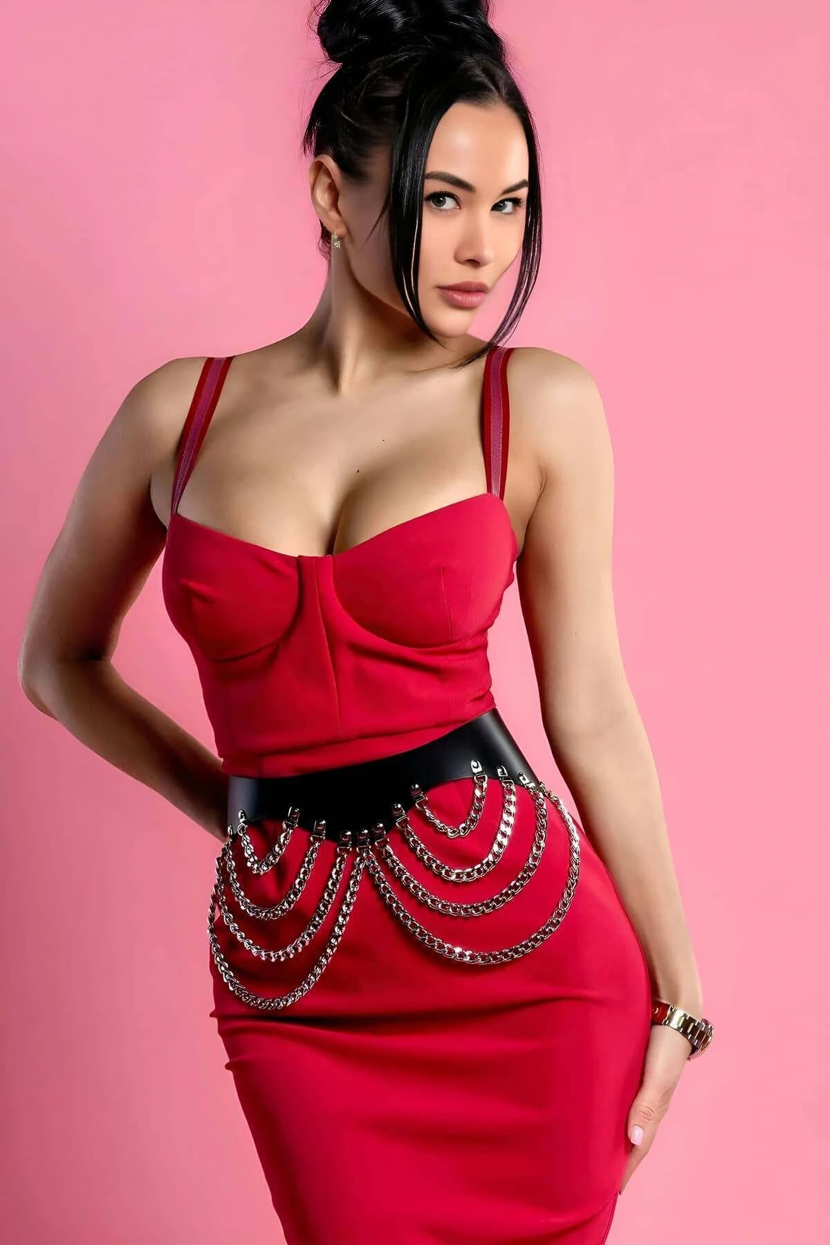 Deri Zincirli Bel Kemeri, Korse Harness - Brf1096