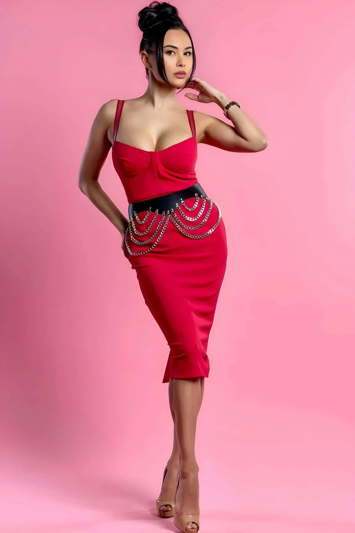 Deri Zincirli Bel Kemeri, Korse Harness - Brf1096