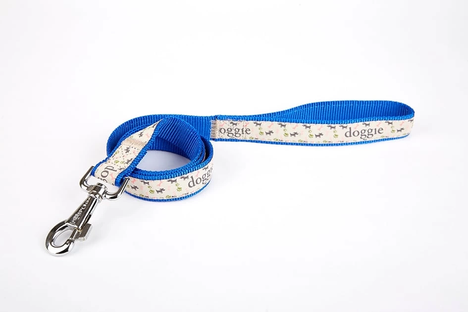 Desenli Süslü Dokuma Köpek Gezdirme Kayışı  El Yapımı 2,5 x 120 cm Mavi
