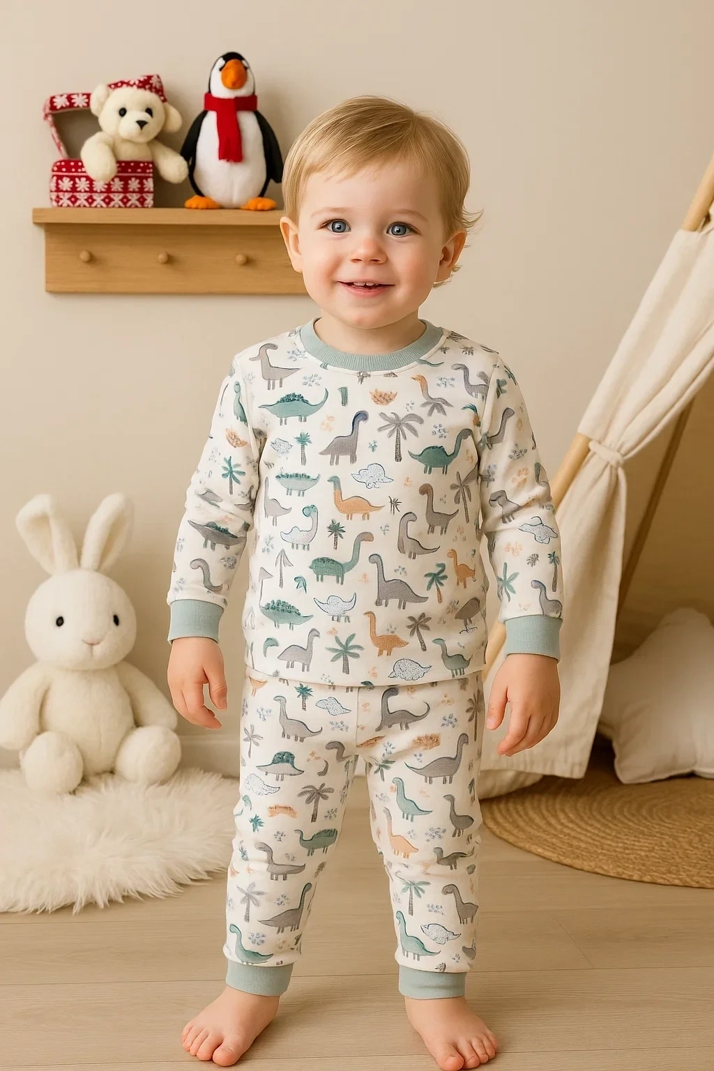 Dinazor Desenli Erkek Bebek Eşofman Takımı %100 Pamuk