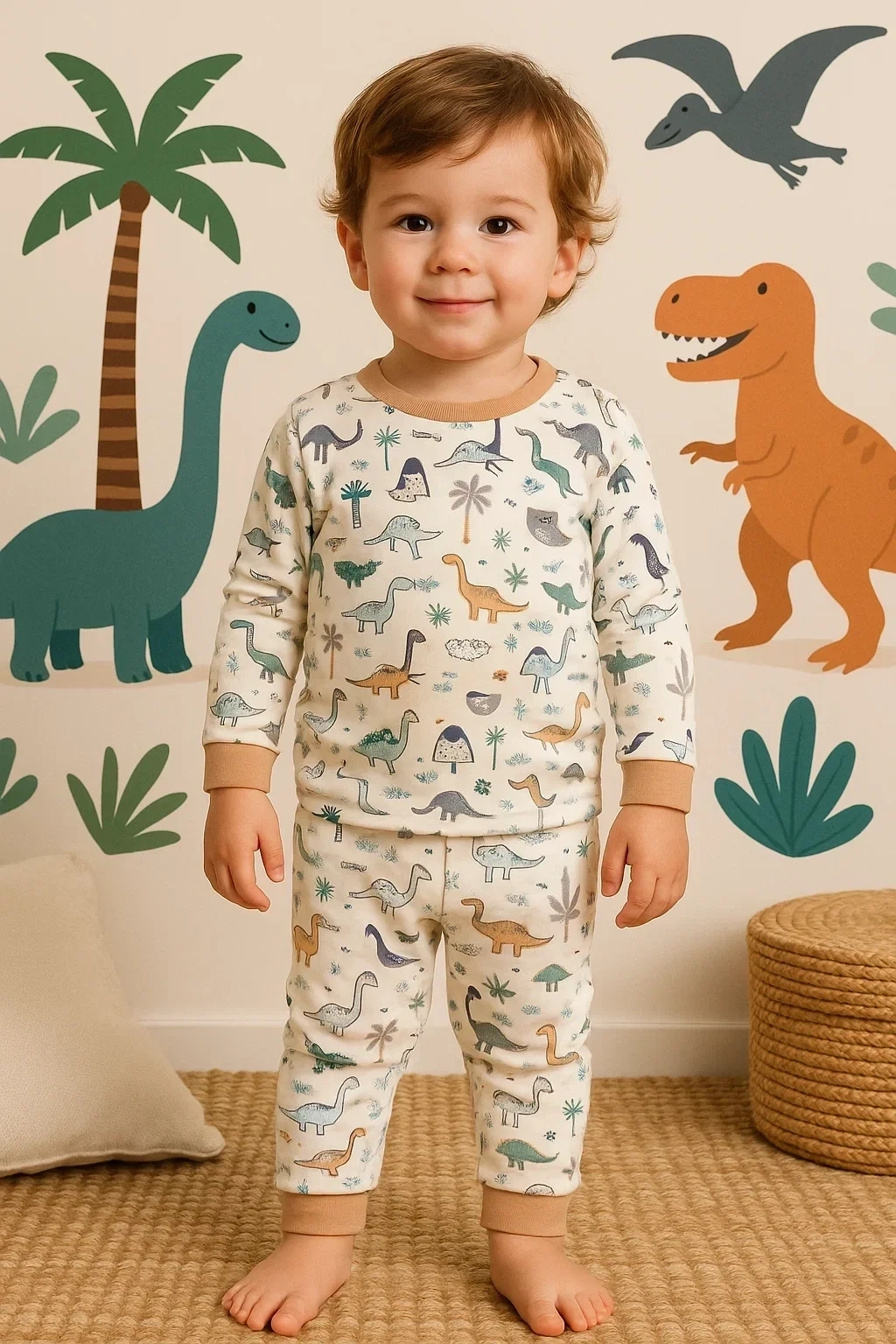 Dinazor Desenli Erkek Bebek Eşofman Takımı %100 Pamuk