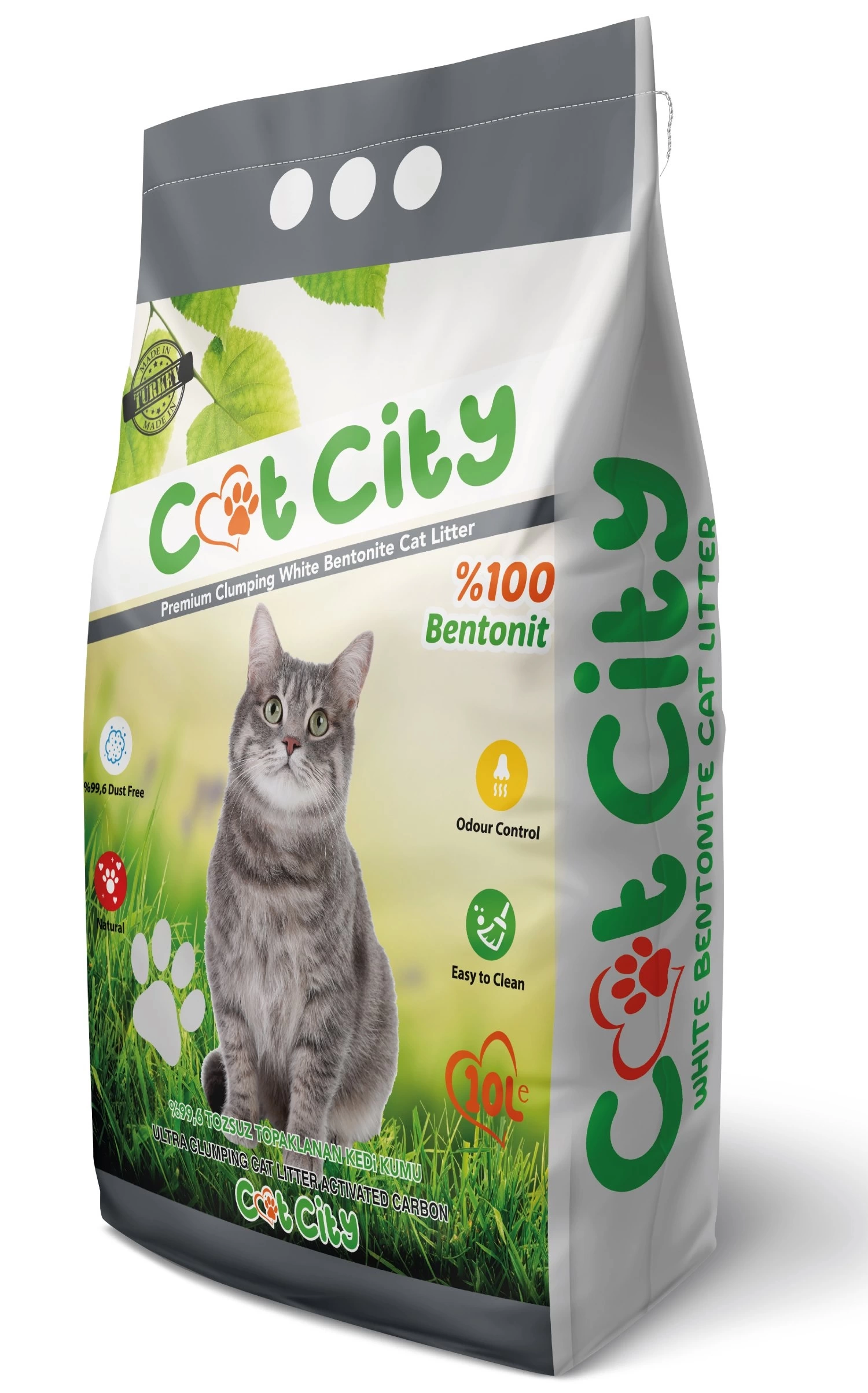 Doğal Topaklanan Kedi Kumu 10 Lt Aktif Karbonlu