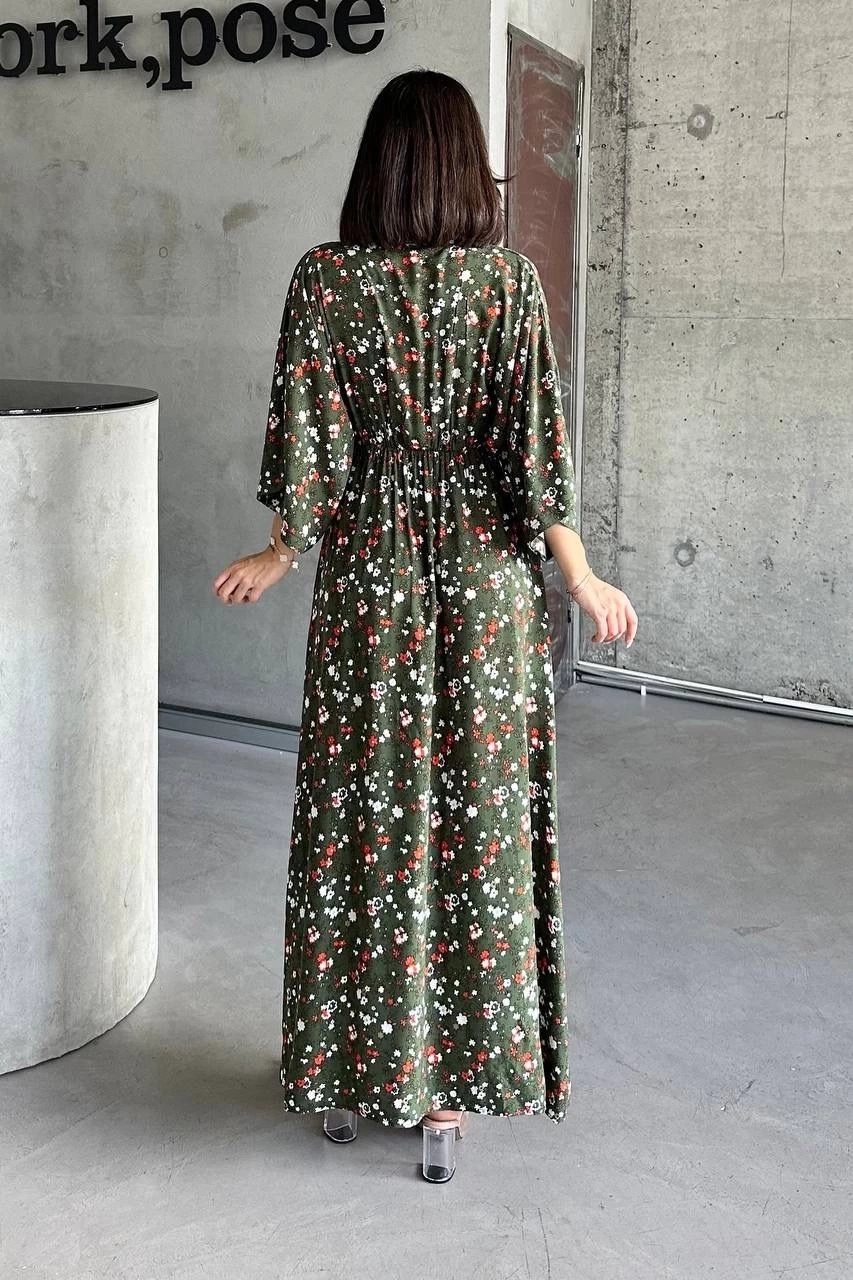 Dokuma baskılı yarasa kol elbise s8124
