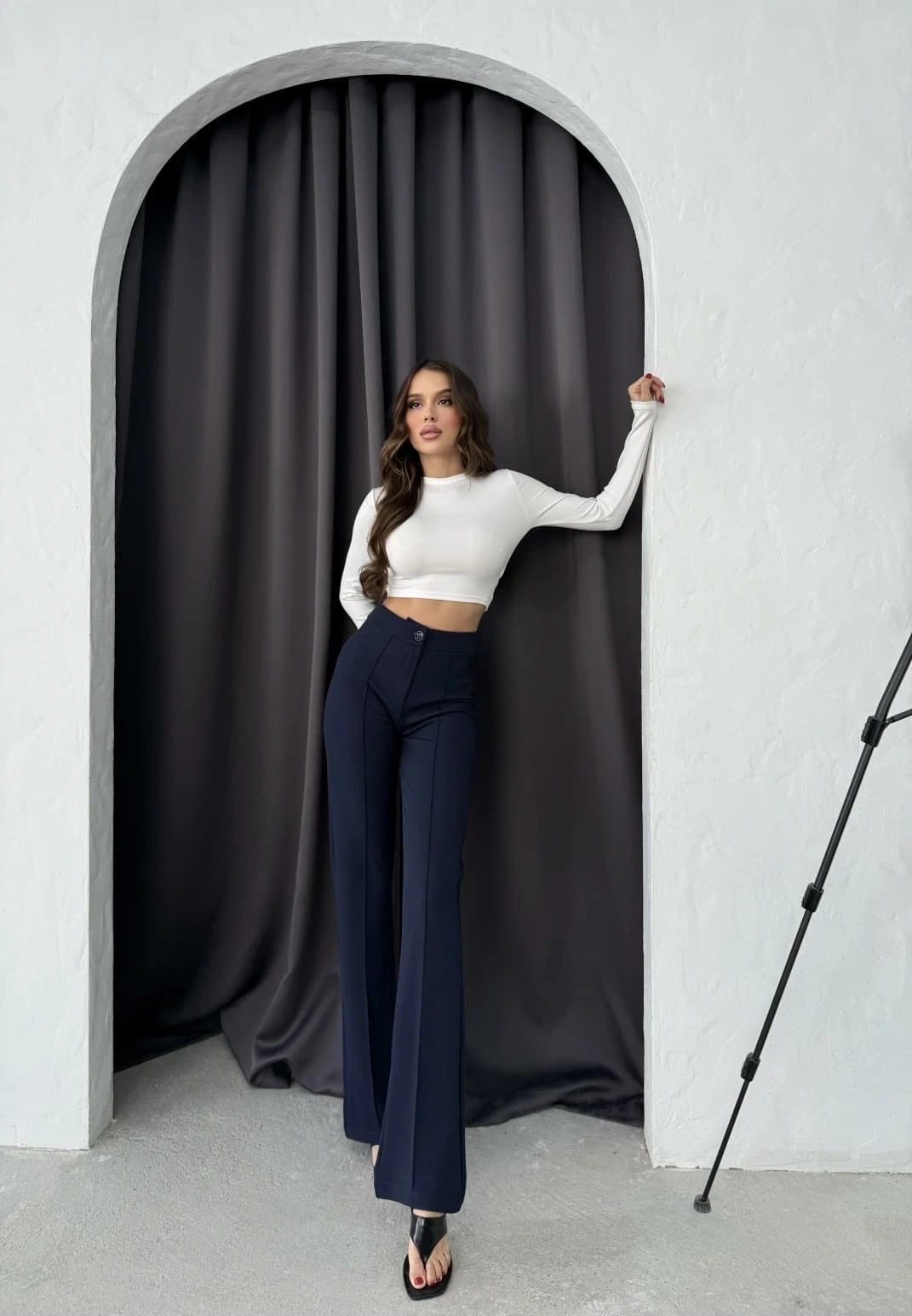 Düğmeli Palazzo pantolon lacivert p170091