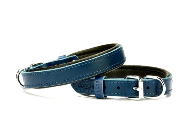 El Yapımı Konforlu Deri Köpek Tasması 2x30-35 cm Mavi
