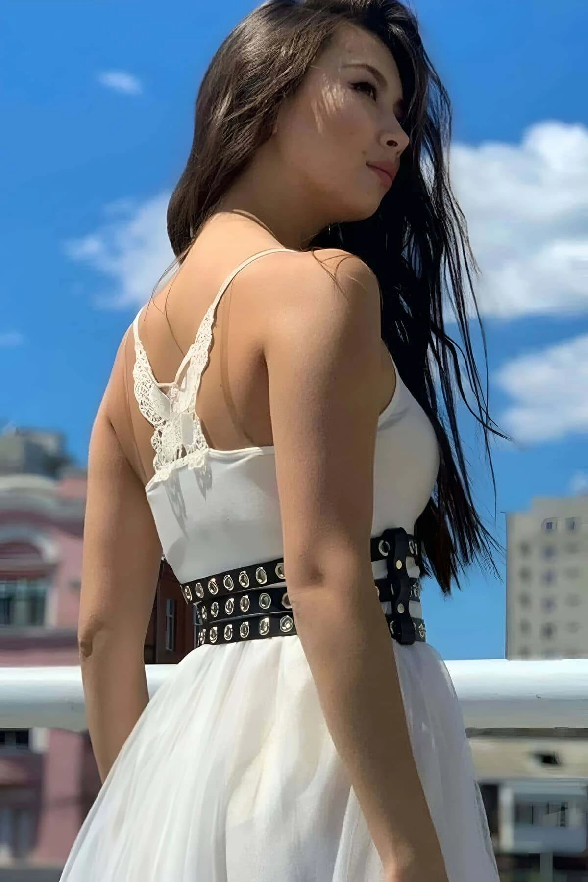 Elbise Üzeri Üçlü İnce Şerit Ayarlanabilir Şık Deri Bel Korse Kemer - Brf641