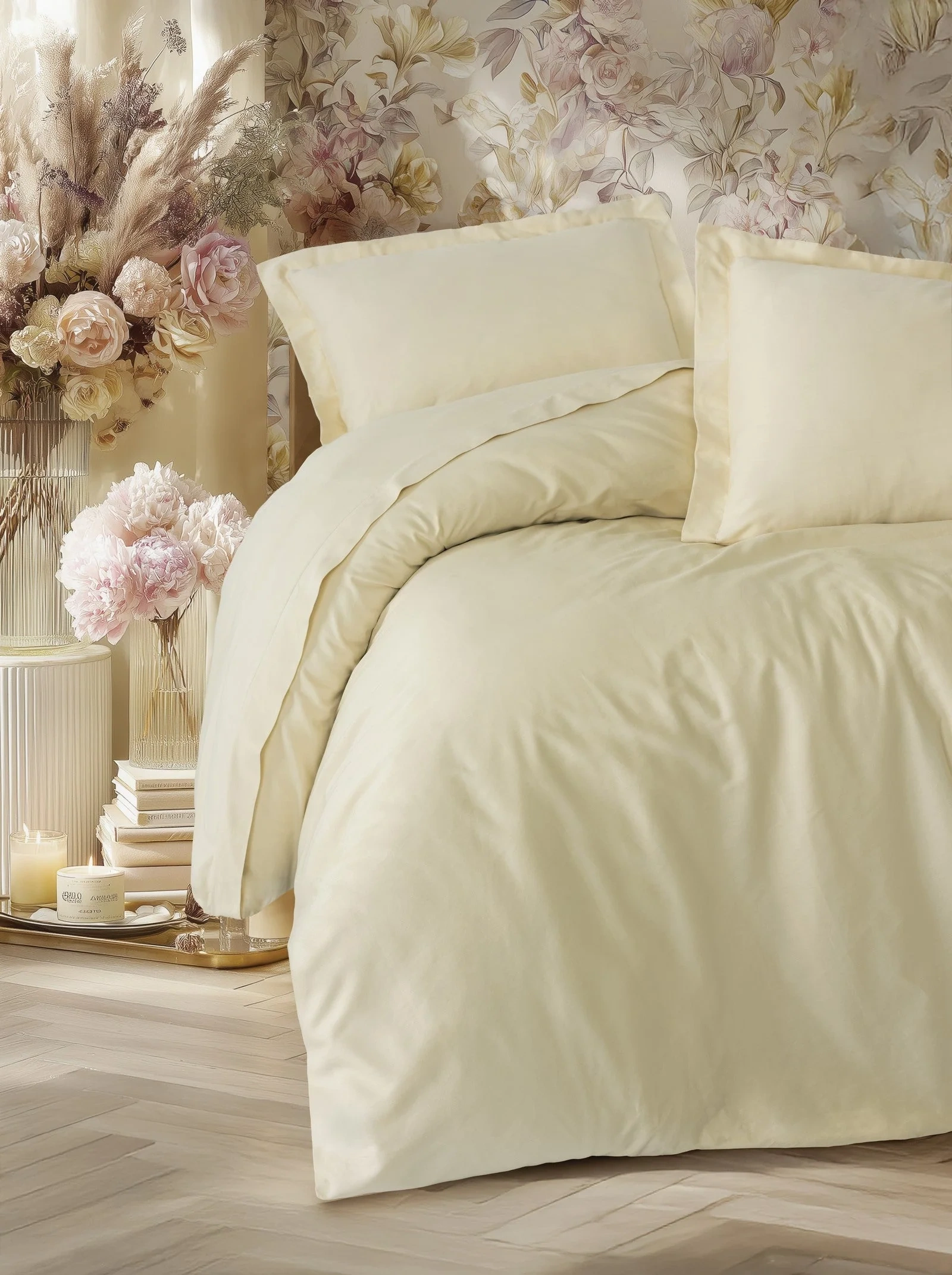 Elegant Bej Çift Kişilik Saten Nev Takımı