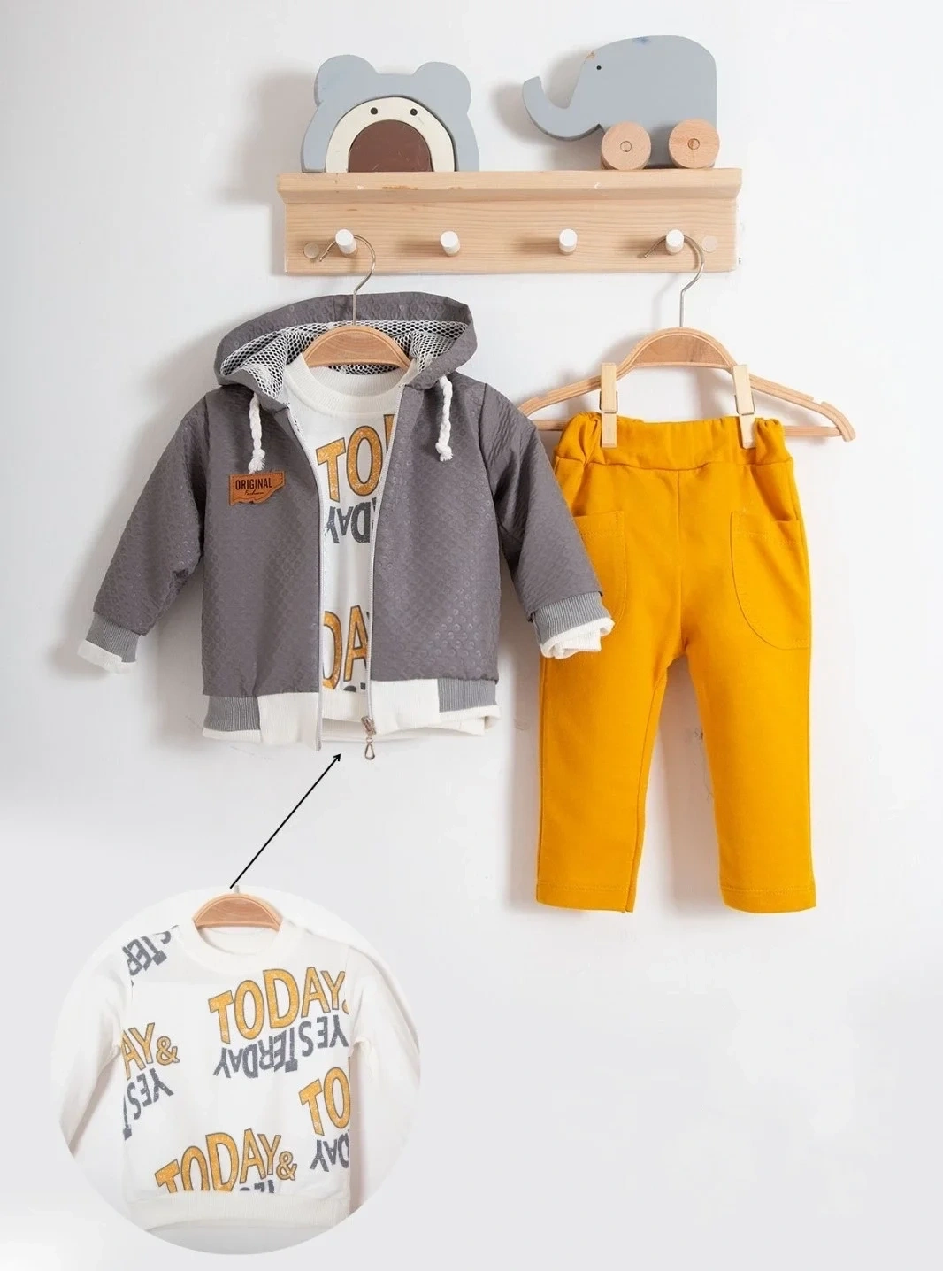 Erkek Bebek Today Baskılı Yağmurluk 3lü Takım