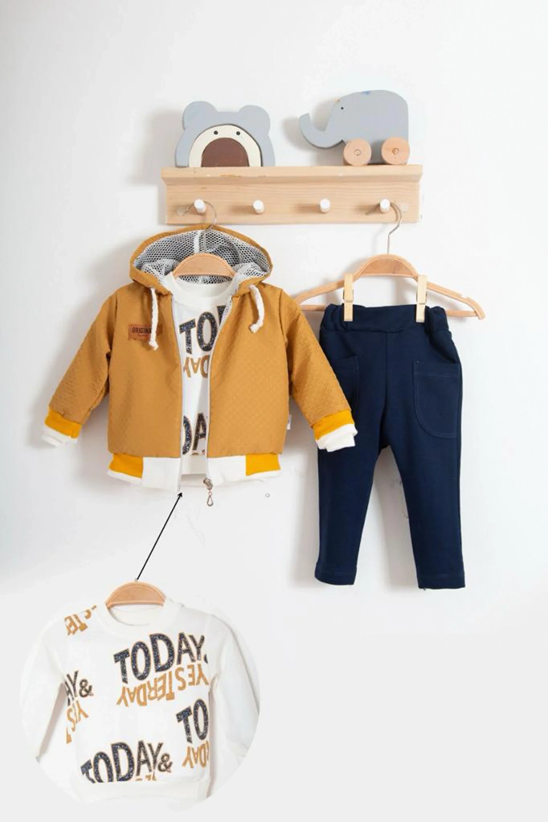 Erkek Bebek Today Baskılı Yağmurluk 3lü Takım