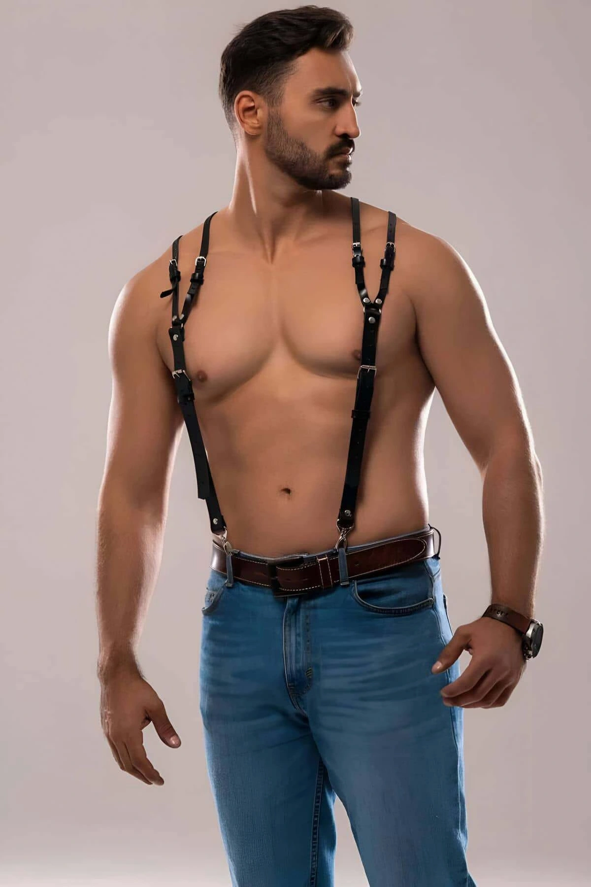 Erkek Omuzdsan Askılı Deri Harness - Brfm140