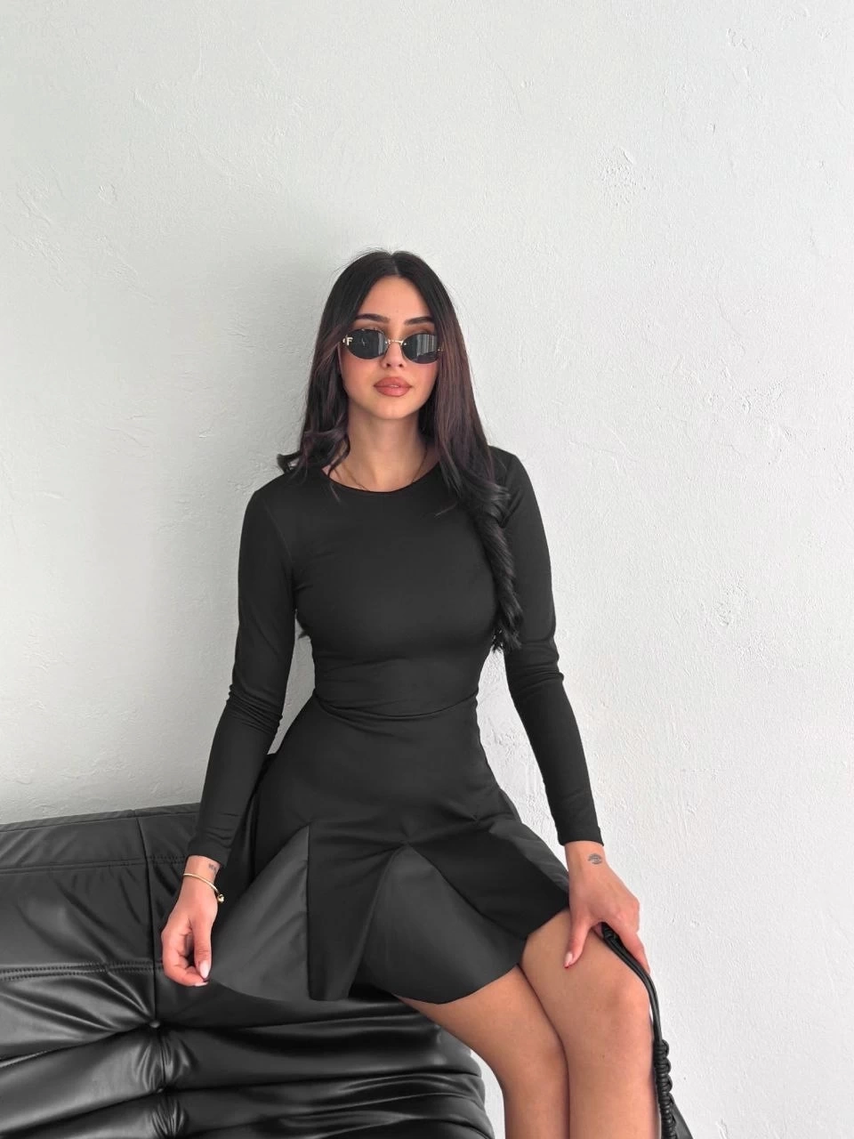 Eteği kloş crep mini elbise s1267