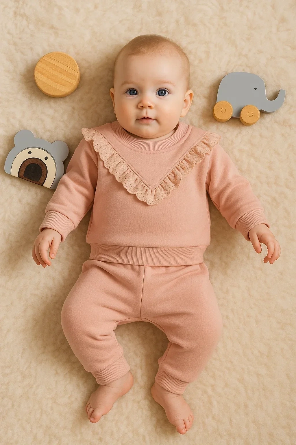 Fisto Detaylı Pamuklu 2li Kız Bebek Takımı