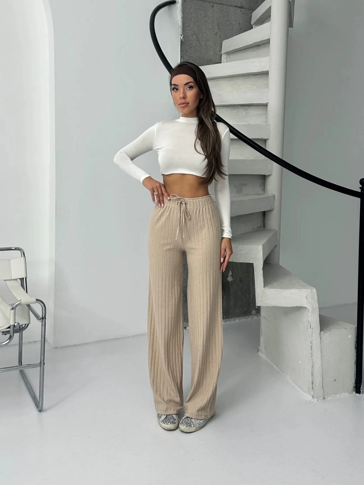 Fitilli şardonlu pantolon bej