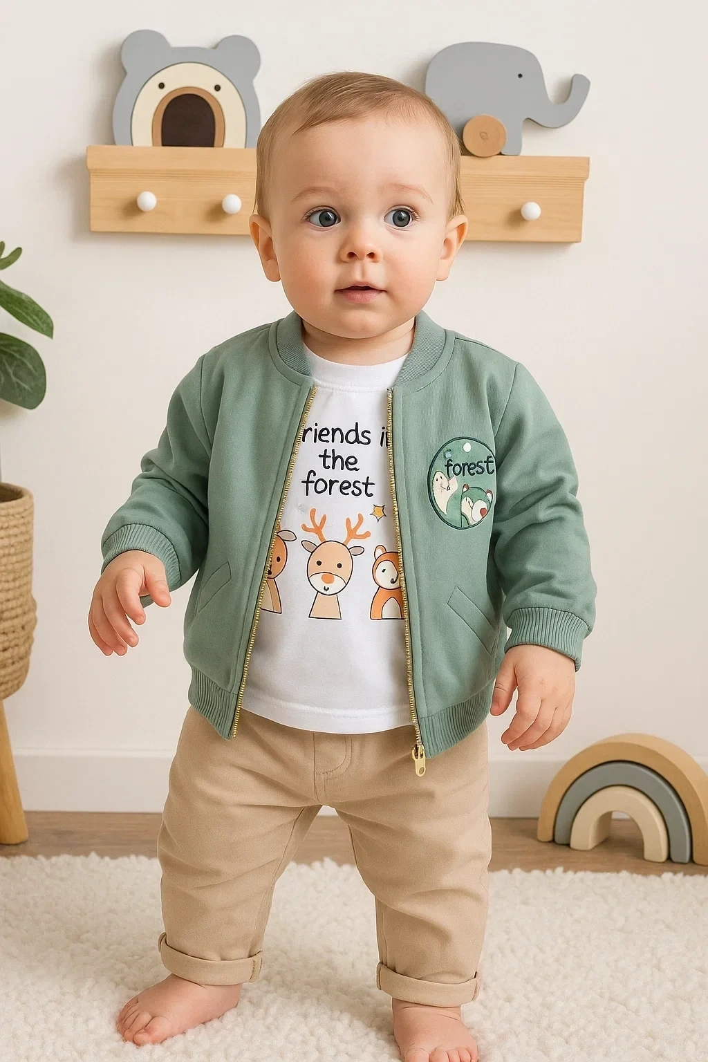 Forest Hırkalı 3lü % 100 Pamuk Erkek Bebek Takımı