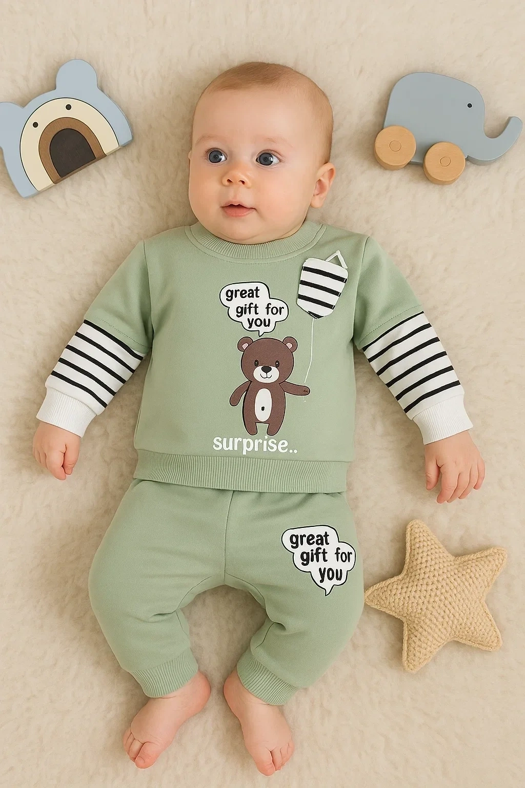 Gift For You Desenli 2li % 100 Pamuk Erkek Bebek Takımı