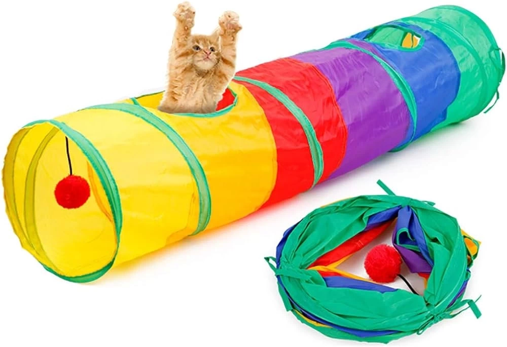 Gökkuşağı Desenli  Kedi Oyun Tüneli, Katlanabilir 125 cm