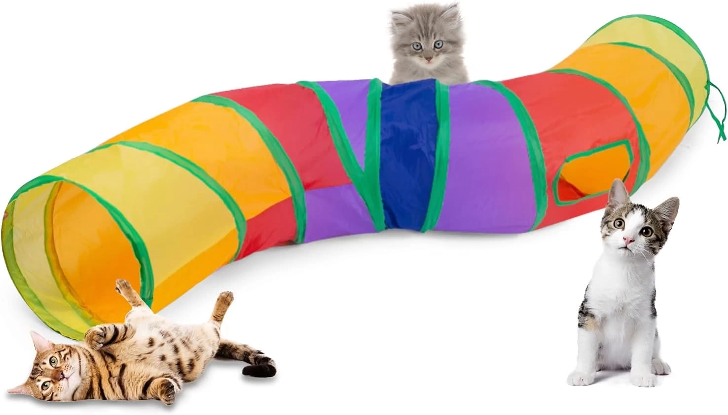 Gökkuşağı Desenli S Model Kedi Oyun Tüneli, Katlanabilir 125 cm