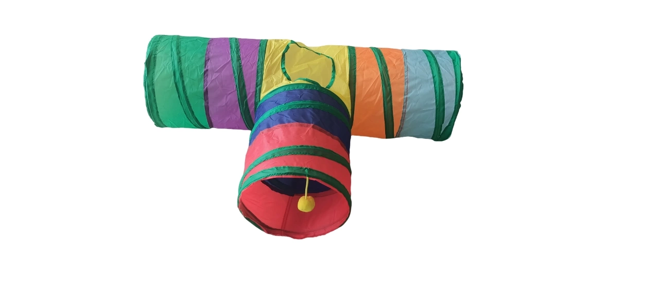 Gökkuşağı Desenli T Model Kedi Oyun Tüneli, Katlanabilir 50 x 75 cm