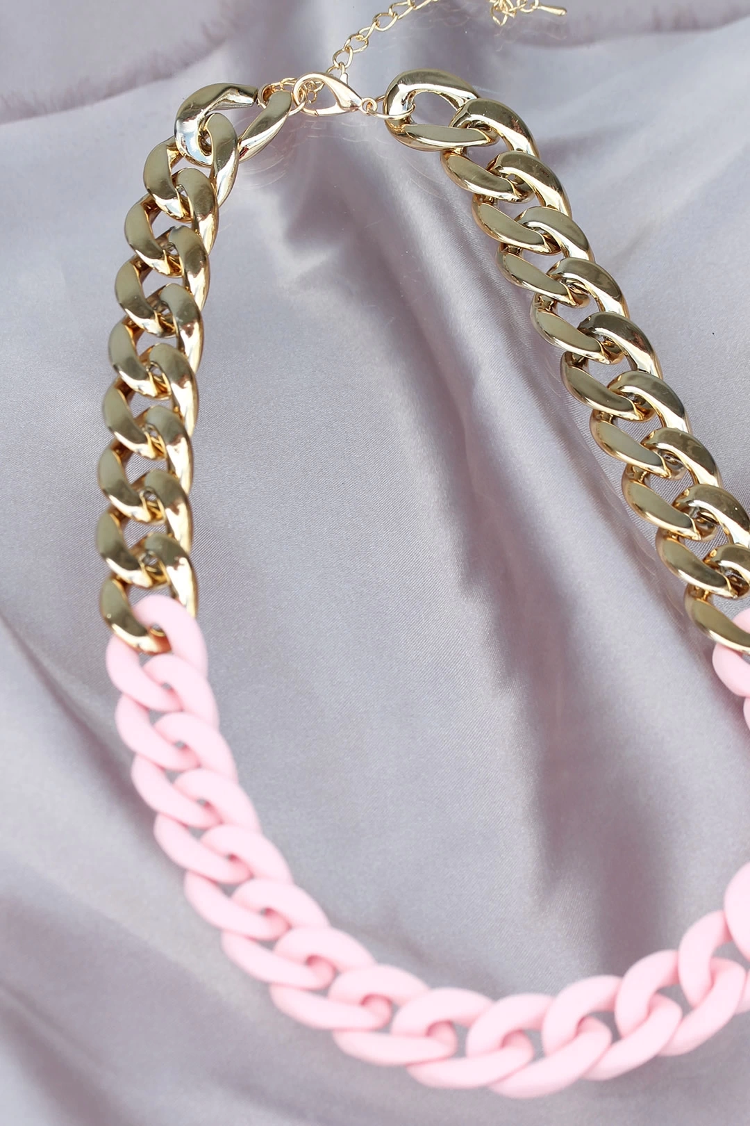 Gold Pembe Renk Uzay Yolu Model Zincir Kolye