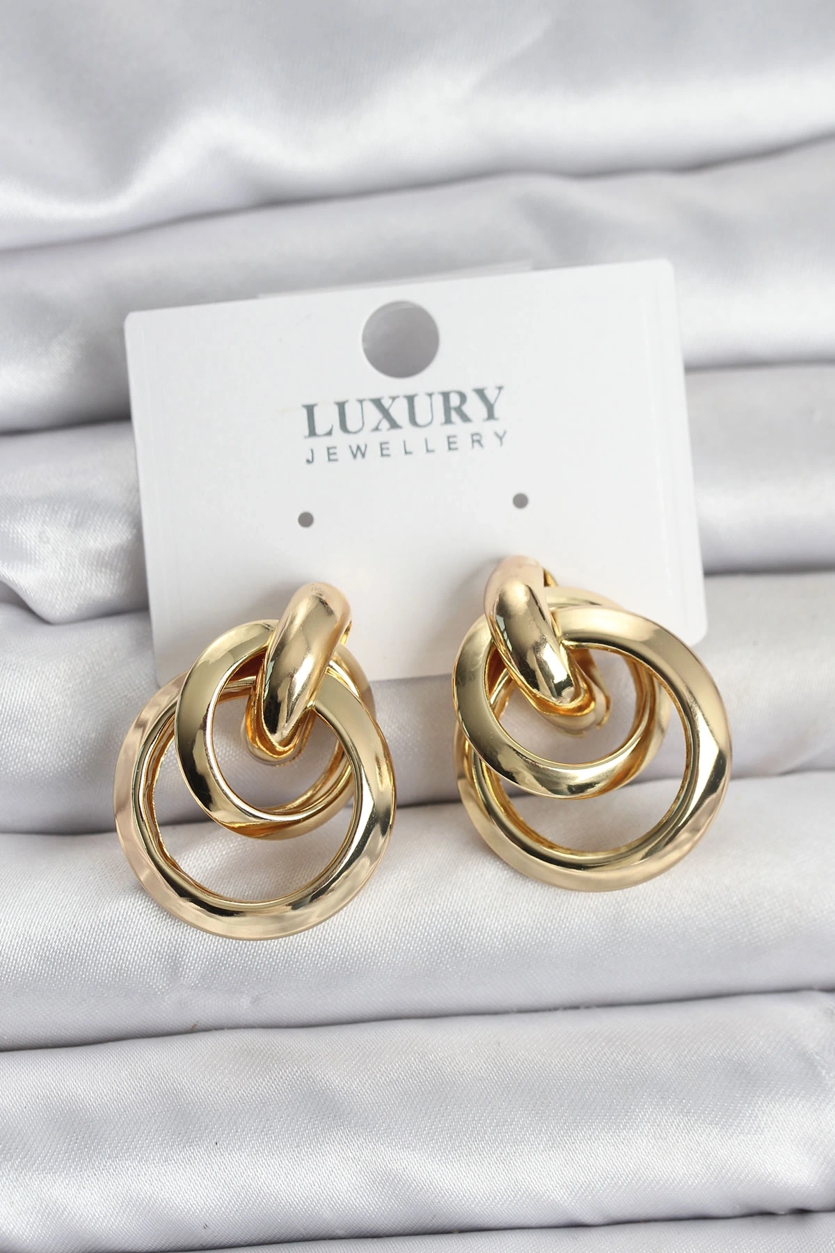 Gold Renk Halka Model Pirinç Kadın Küpe