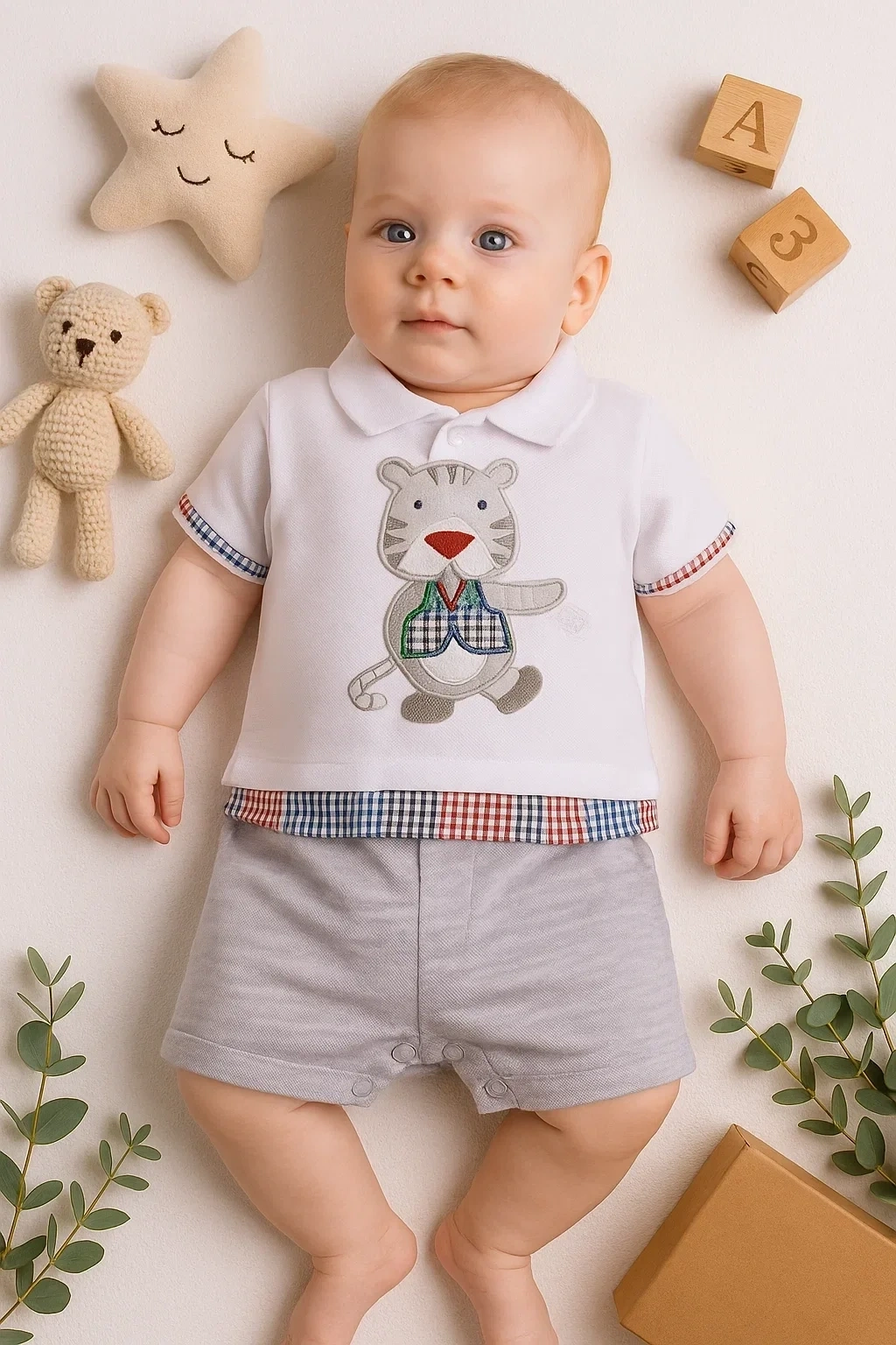 Gömlek Desenli Erkek Bebek Tulumu