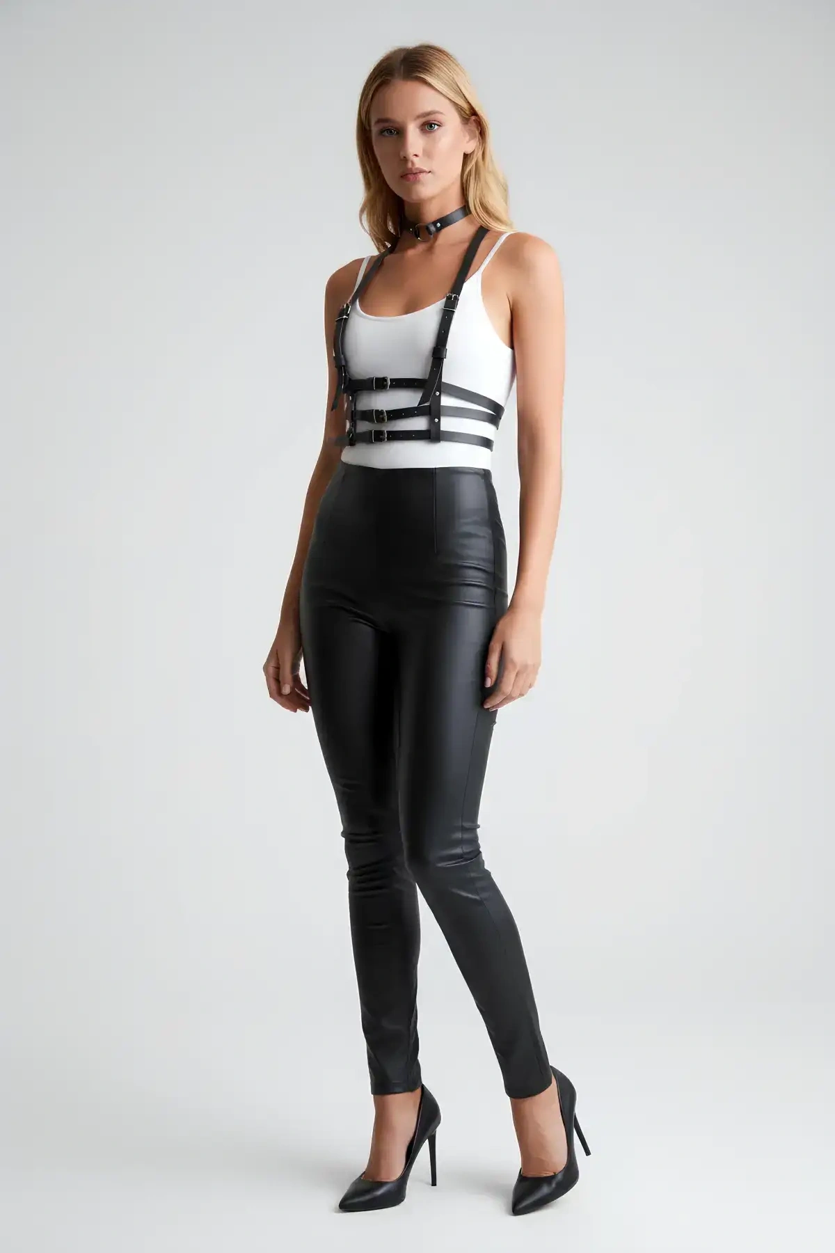 Gömlek Ve T-shirt Üzeri 3 Sıralı Şık Deri Kemer Ve Choker - Brf615