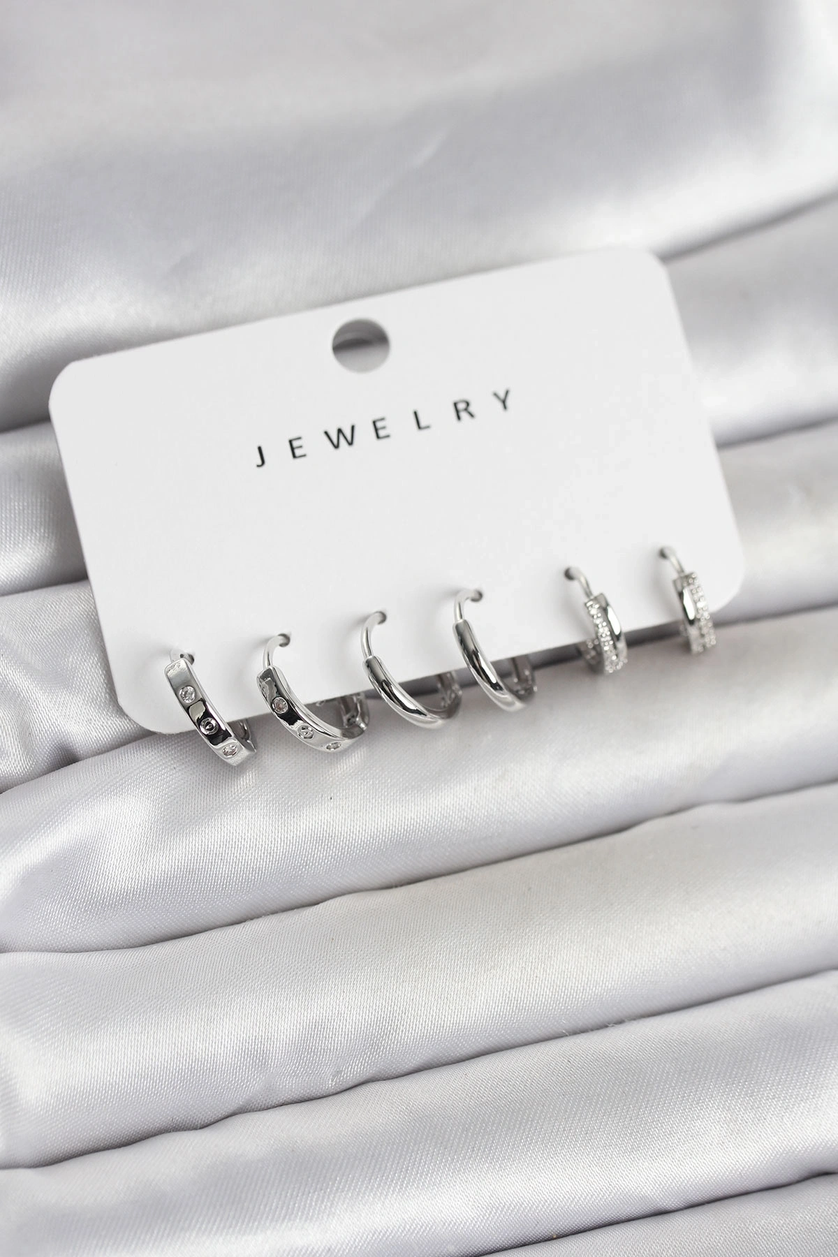 Gümüş Renk Pirinç 3 Çift Kadın Küpe Seti