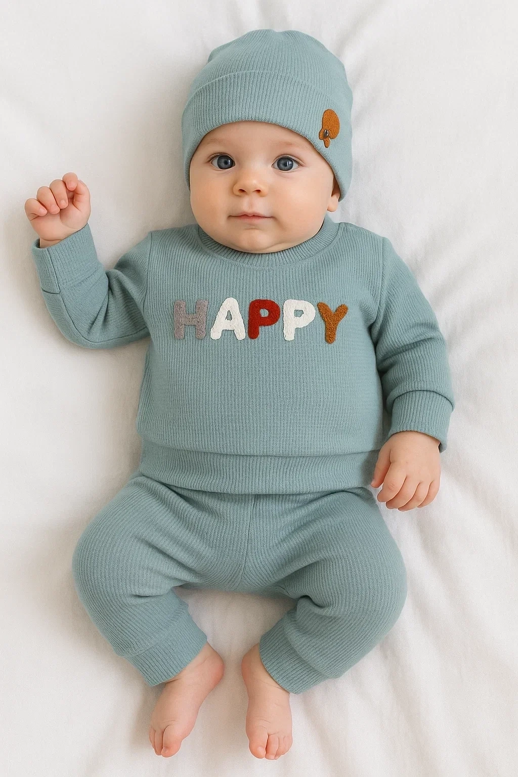 Happy Nakışlı 2li Pamuklu Erkek Bebek Takım