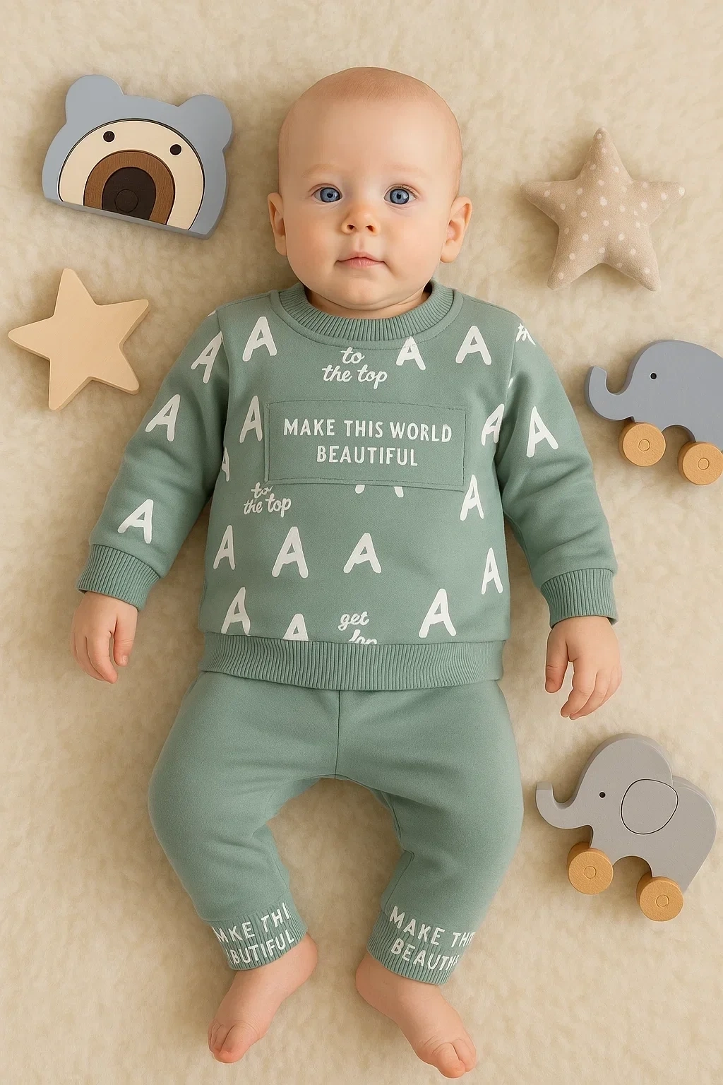 Harf Baskılı 2li % 100 Pamuk Erkek Bebek Takımı