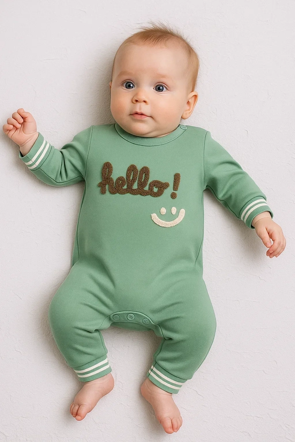 Hello Nakışlı % 100 Pamuk Erkek Bebek Tulum