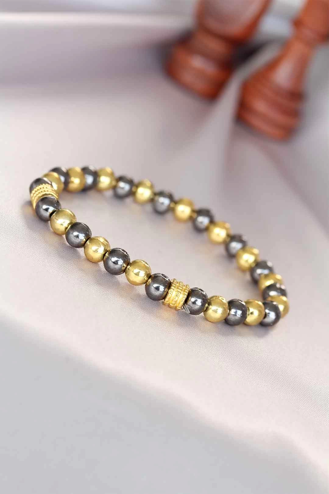 Hematit Füme Gold Renk Doğal Taş Erkek Bileklik