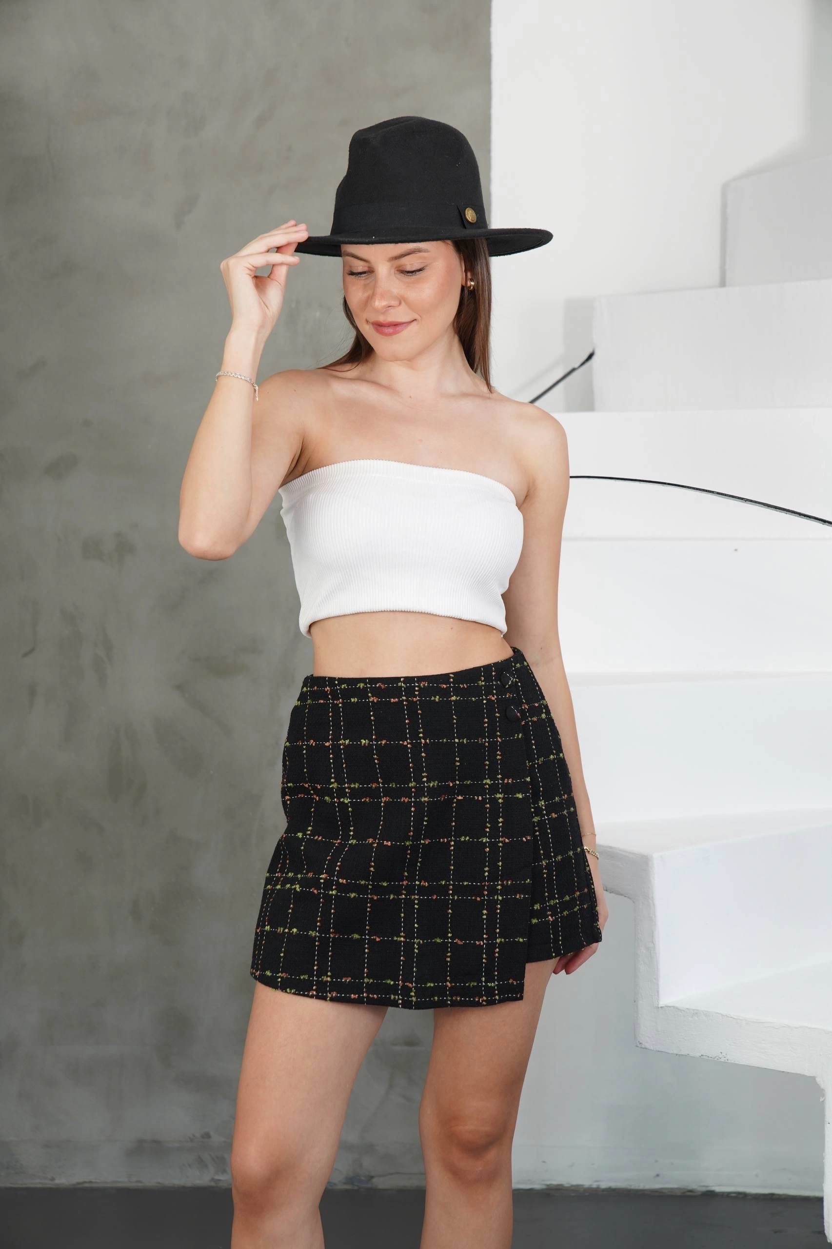 İki düğmeli şort etek siyah h26414