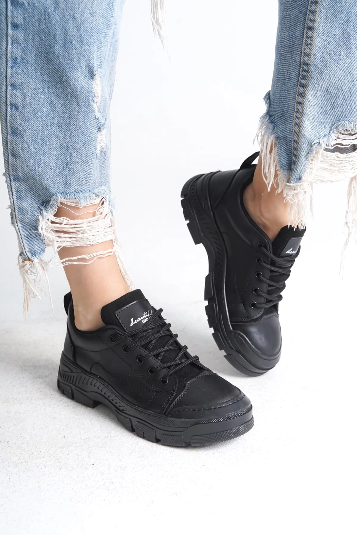 JANE Bağcıklı Ortopedik Taban Kadın Sneaker Spor Ayakkabı  ST - Siyah