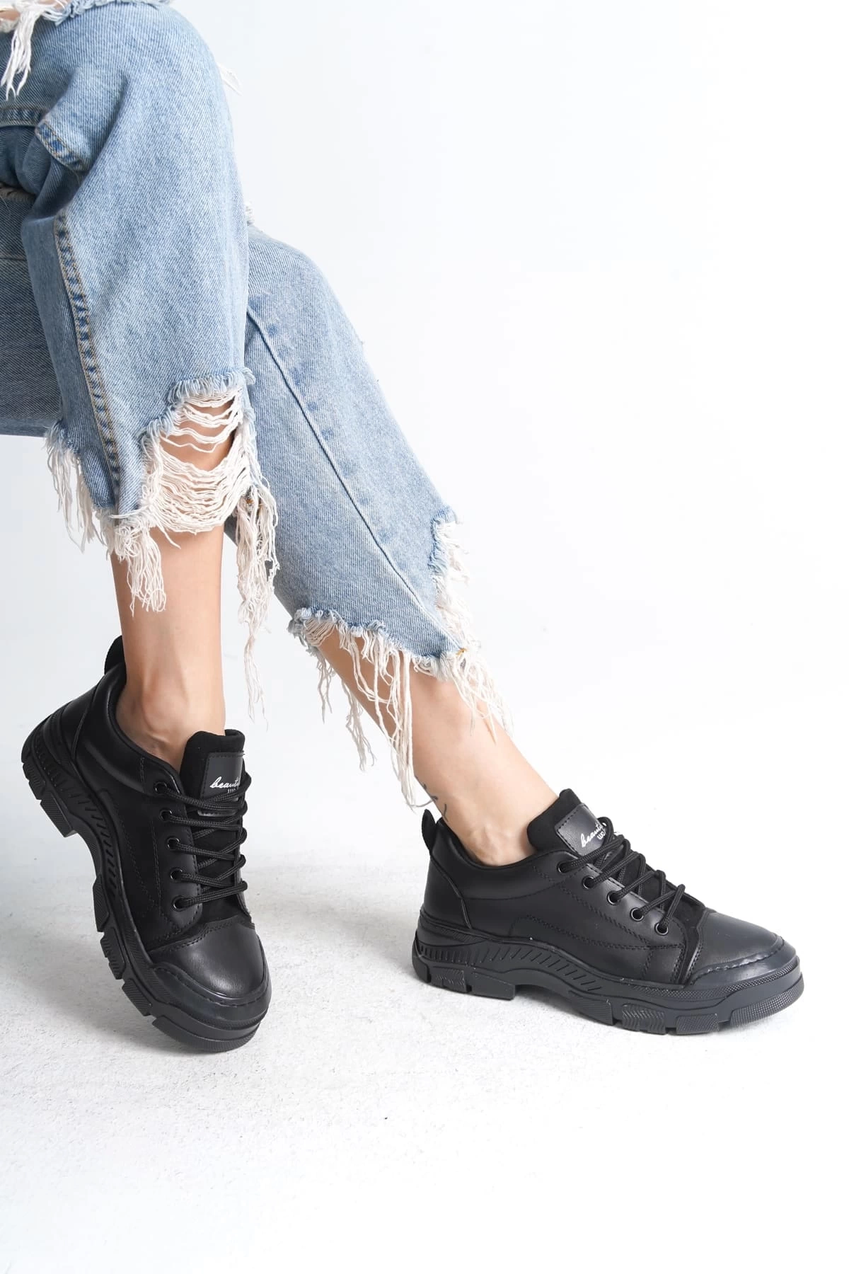 JANE Bağcıklı Ortopedik Taban Kadın Sneaker Spor Ayakkabı  ST - Siyah
