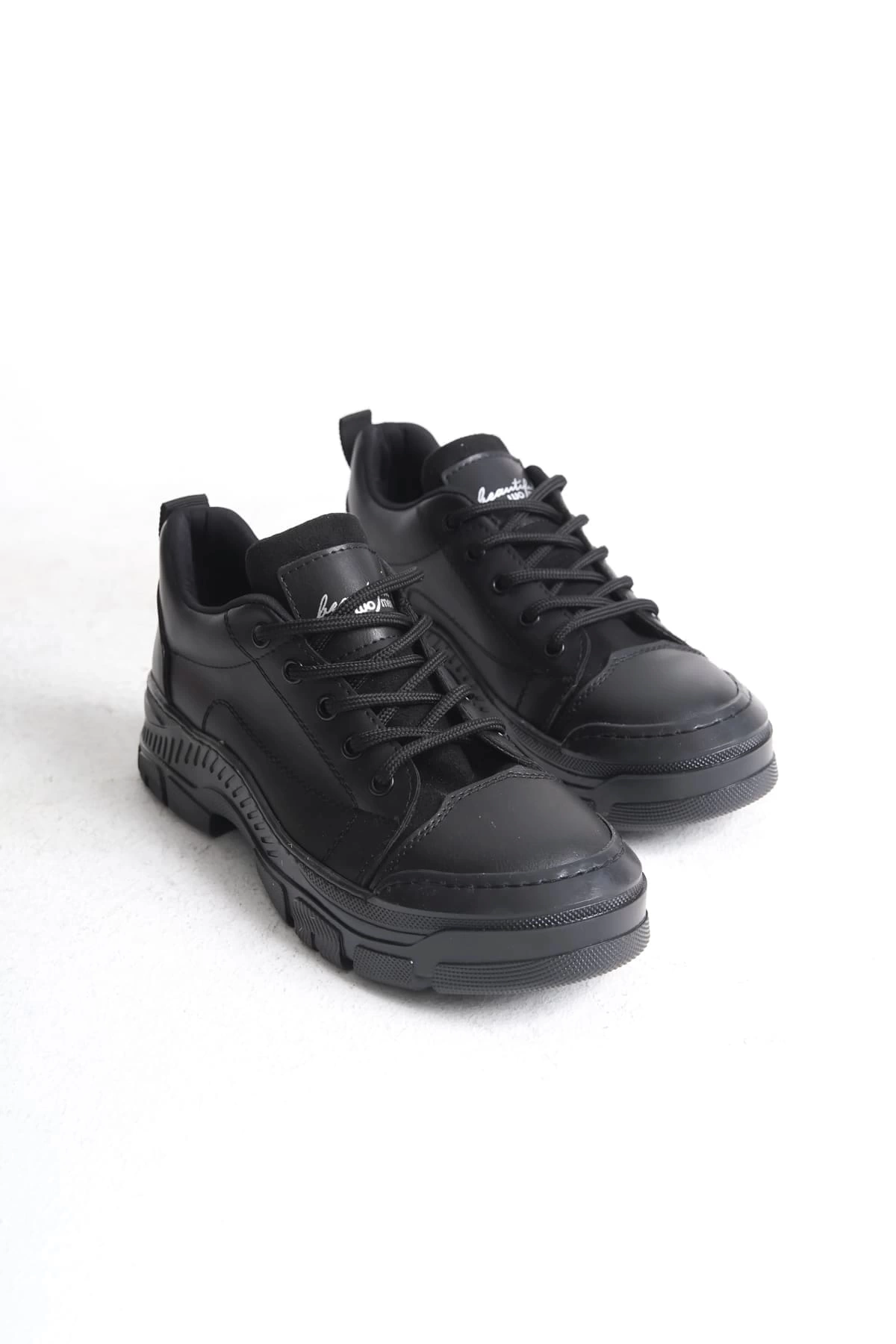 JANE Bağcıklı Ortopedik Taban Kadın Sneaker Spor Ayakkabı  ST - Siyah