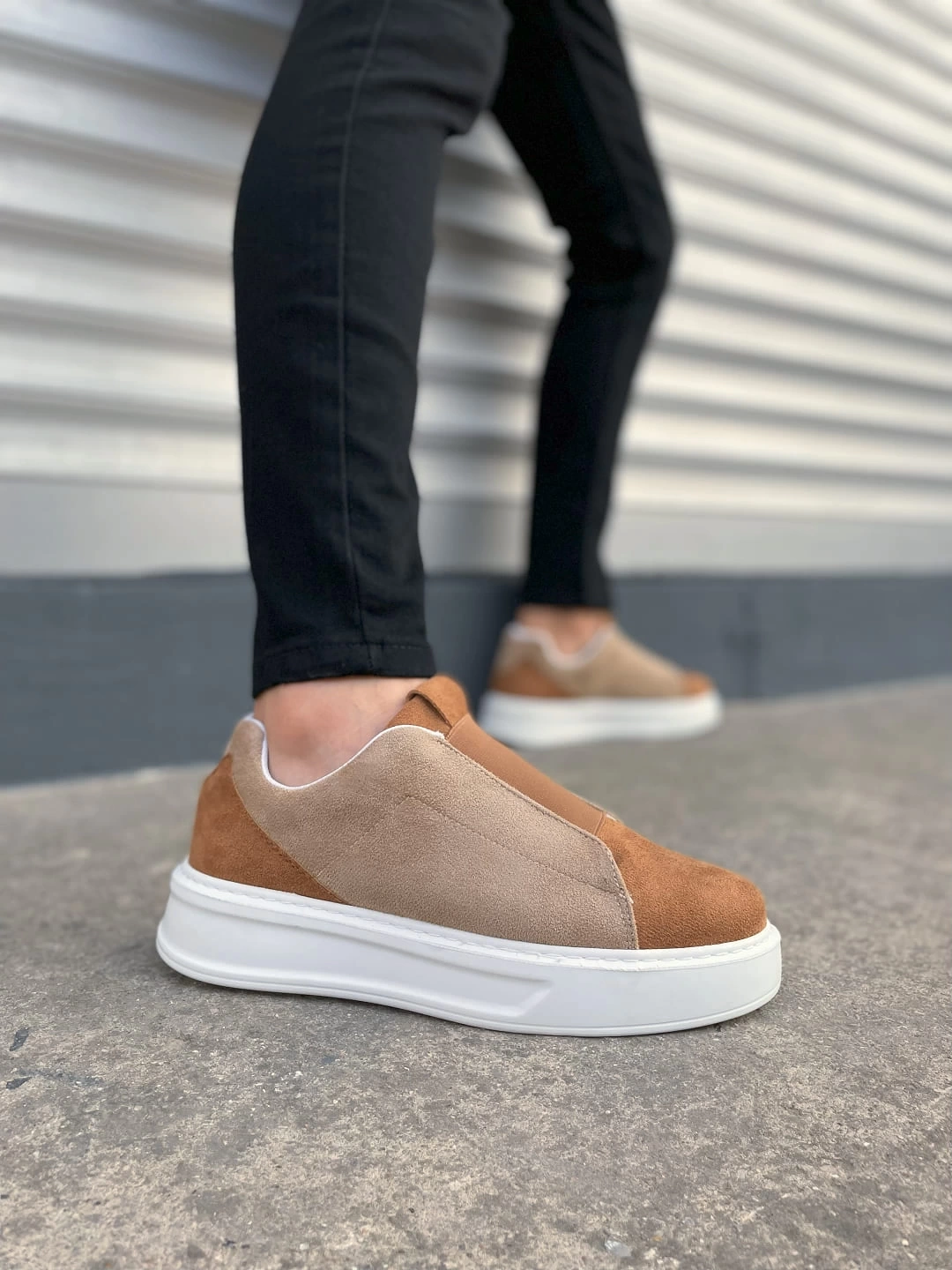 JY007 Alba Bağcıksız Süet Erkek Günlük Sneaker Ayakkabı SBT Taba/Vizon