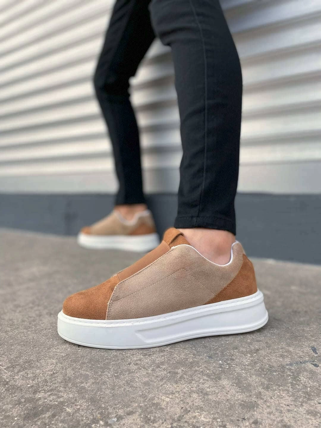 JY007 Alba Bağcıksız Süet Erkek Günlük Sneaker Ayakkabı SBT Taba/Vizon
