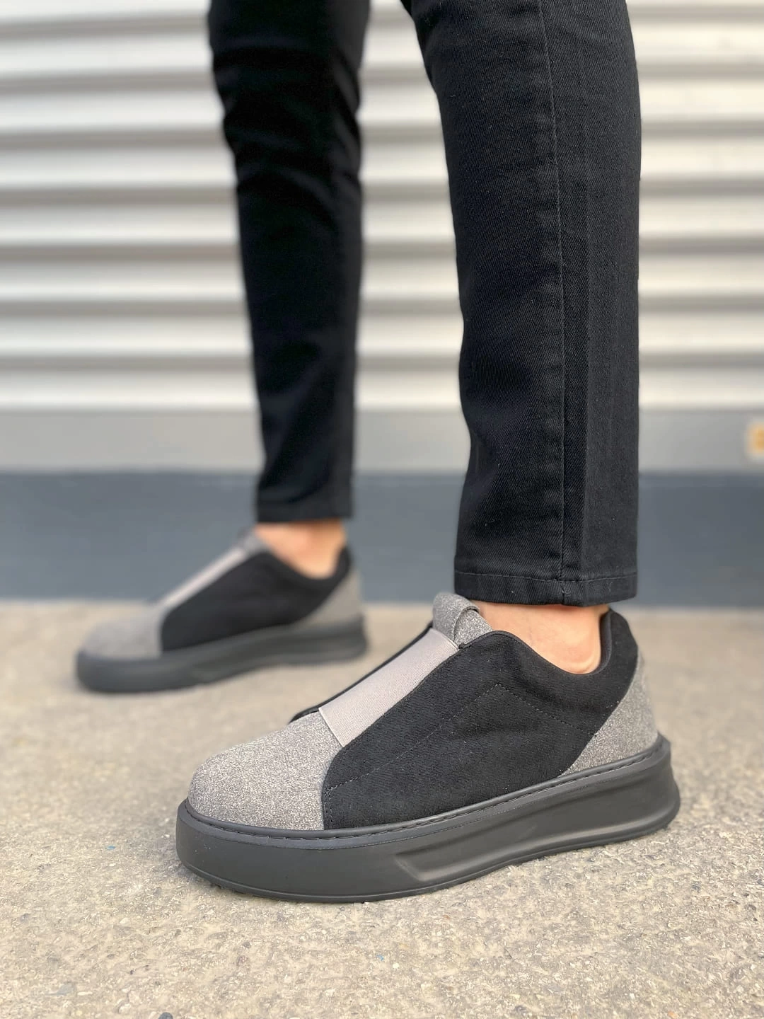 JY007 Alba Bağcıksız Süet Erkek Günlük Sneaker Ayakkabı SST Gri/Siyah
