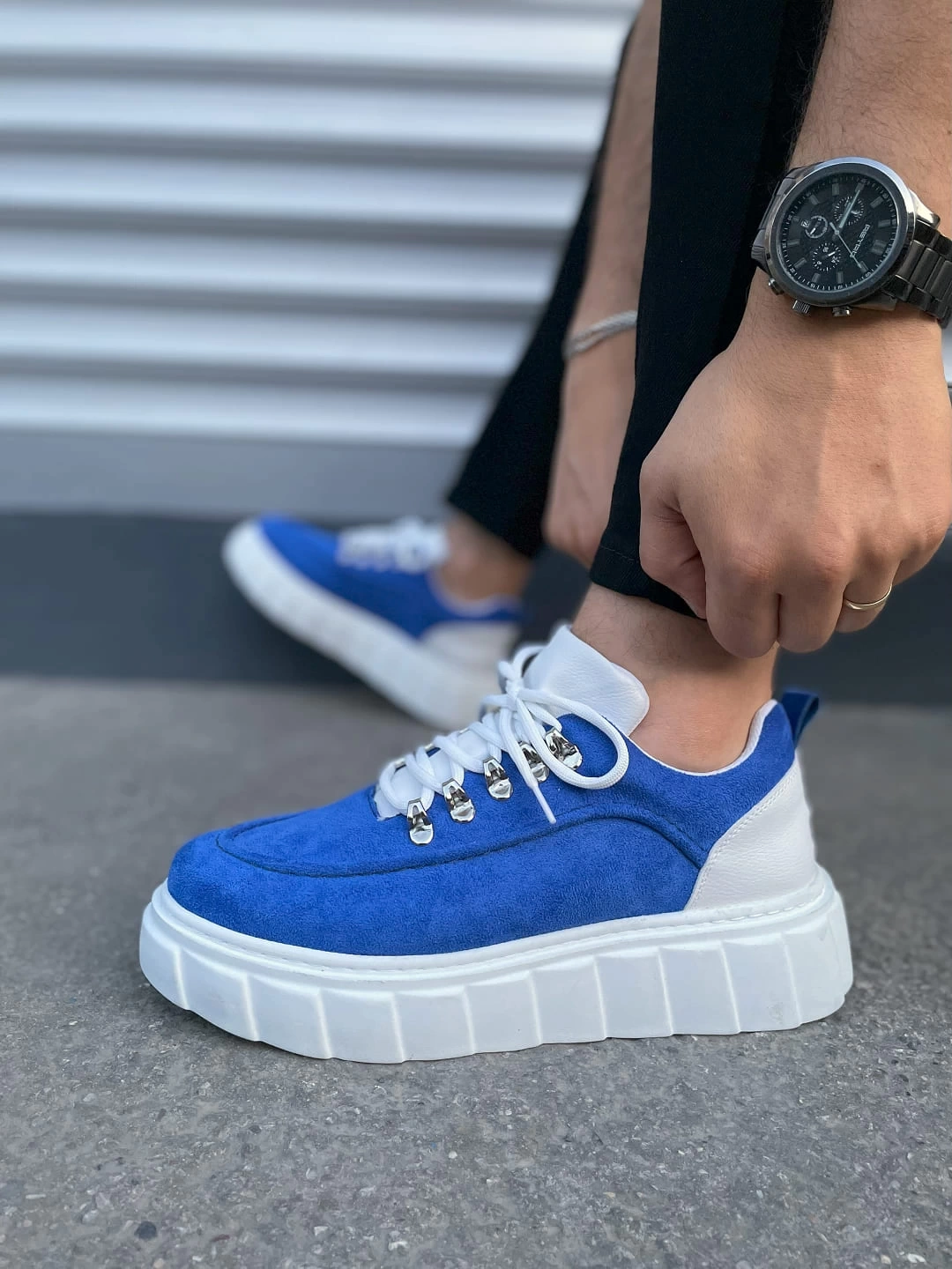 JY010 Cloud Bağcıklı Süet Erkek Günlük Sneaker Ayakkabı SBT - Mavi/Beyaz