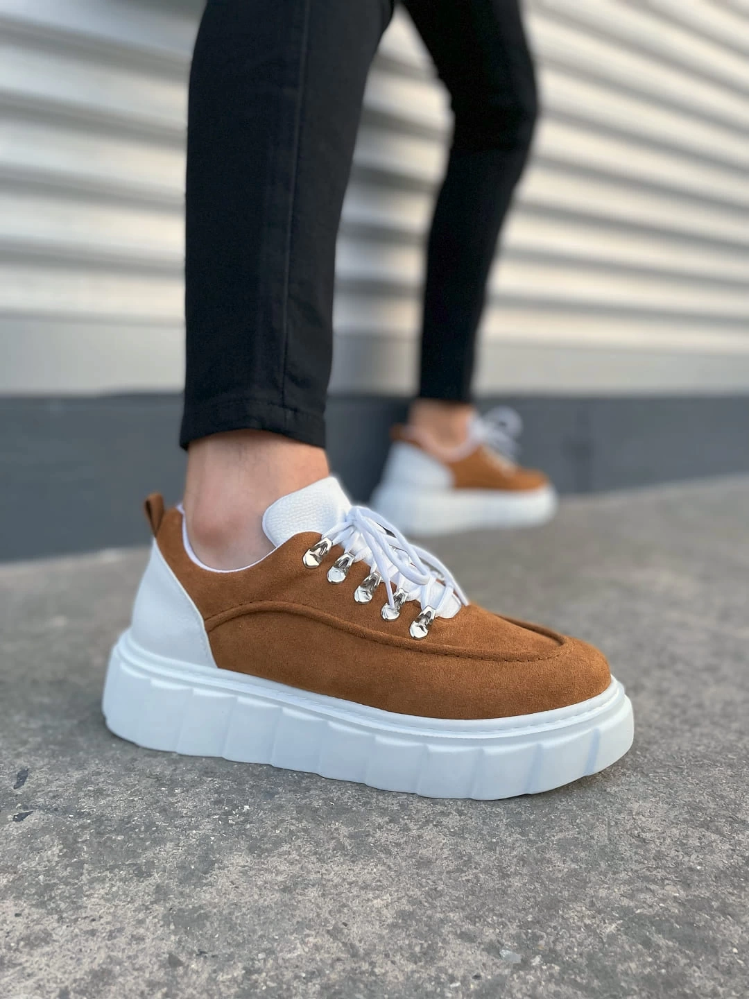 JY010 Cloud Bağcıklı Süet Erkek Günlük Sneaker Ayakkabı SBT - Taba/Beyaz