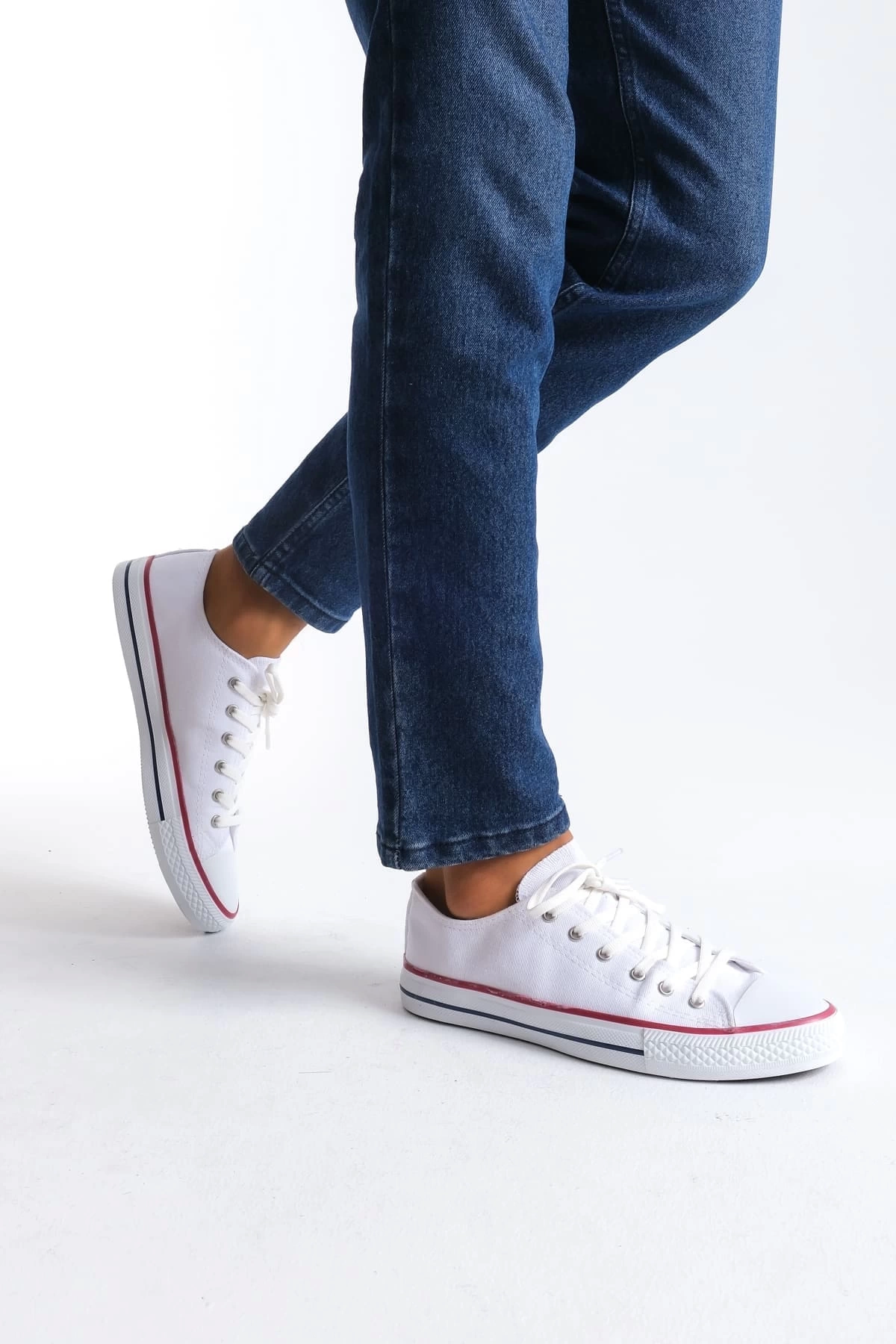 JY0422 Luke Bağcıklı Keten Kumaş Erkek Günlük Sneaker Ayakkabı KBT - Beyaz
