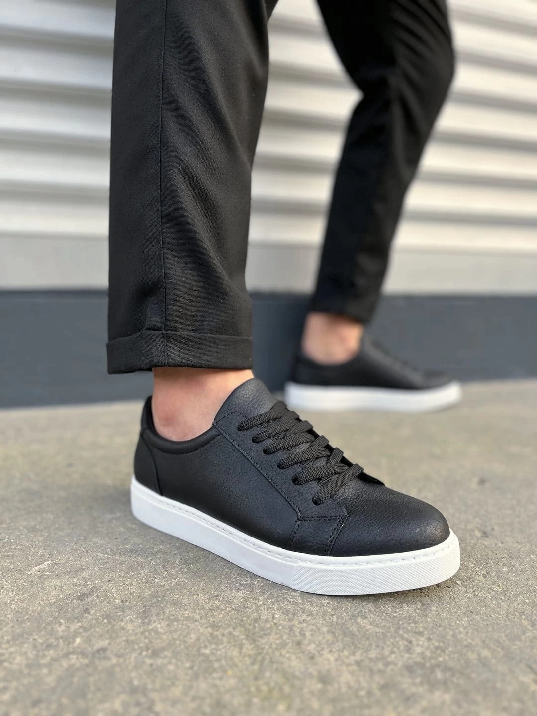 JY165 Elite Bağcıklı Cilt Erkek Günlük Sneaker Ayakkabı CBT - Siyah