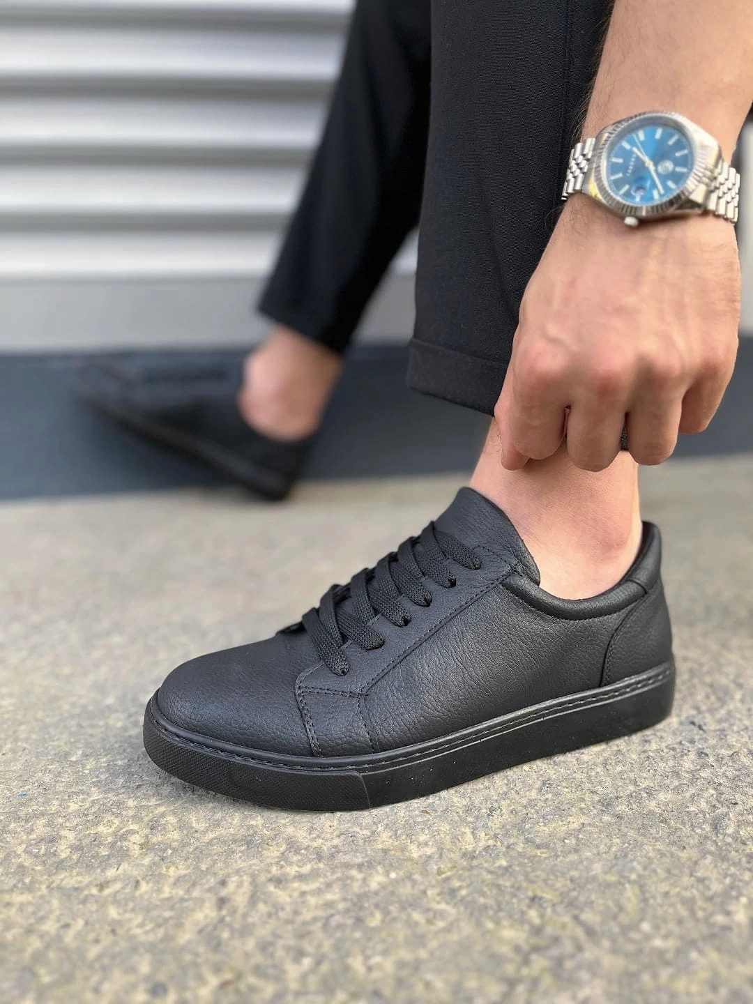 JY165 Elite Bağcıklı Cilt Erkek Günlük Sneaker Ayakkabı CST - Siyah