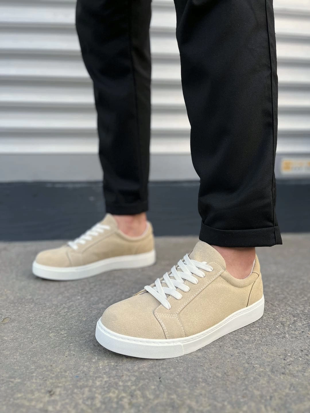 JY165 Elite Bağcıklı Süet Erkek Günlük Sneaker Ayakkabı SBT - Krem